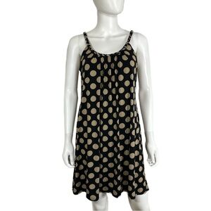 MSK Tan Black Polka Dot Braided Straps Sleeveless Dress